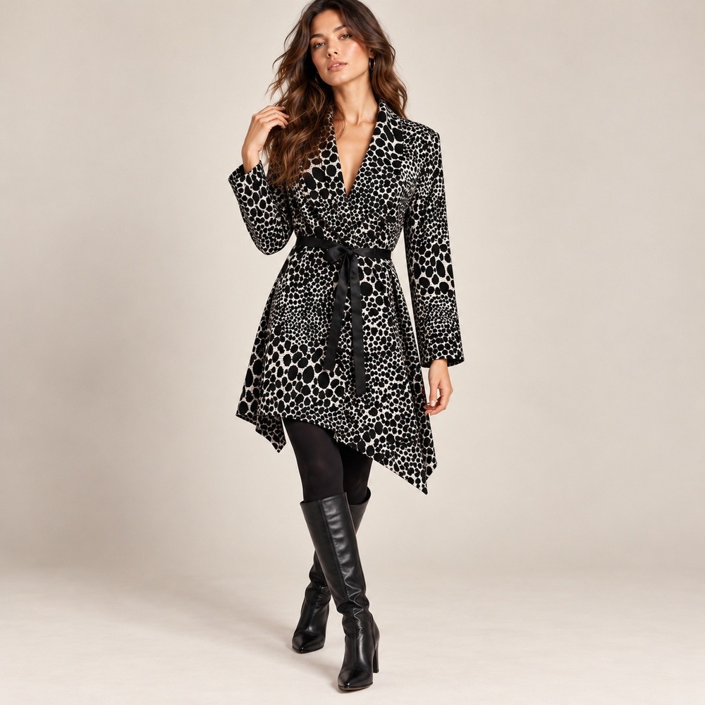 Ania A Cardigan Sweater Jacket Women S Black Animal Print Belted Wool Statement